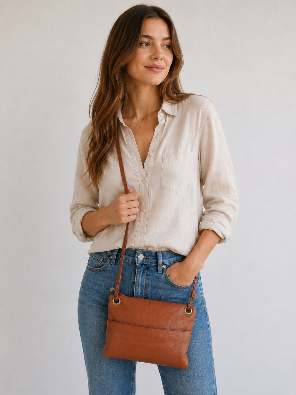 Margot Buttery Soft Leather Square Crossbody Bag Warm Brown Saddle
